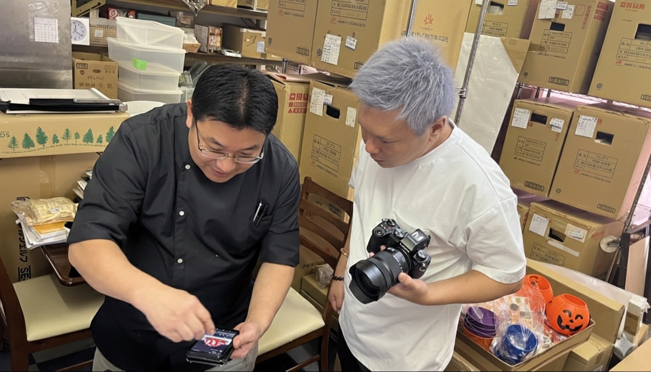 洋菓子店にてケーキの撮影をしている様子